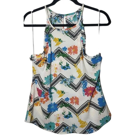 Candie's Juniors Multicolor Floral Chevron Tank Top Size Large Boho Fairy Summer - Picture 1 of 8